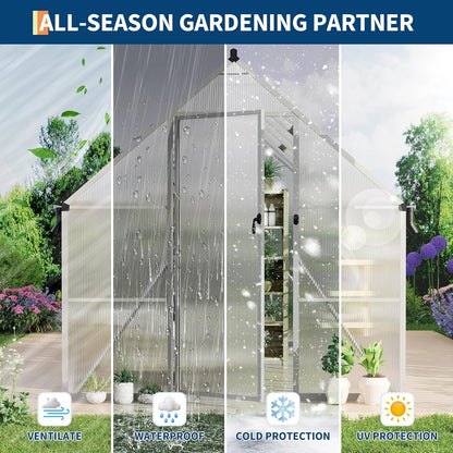 8'X14' Aluminum-Framed Polycarbonate Greenhouse, Heavy Duty Polycarbonate Greenhouse with Quick Setup Structure and Roof Vent, Large Enhanced Aluminum Greenhouses Kit for Outdoors