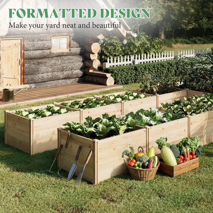 PaPaJet Raised Garden Bed for Outdoor, Eleven GridsDeep Large Planter Box for Gardening, Vegetables, Flowers, Herbs（7.5× 14.8× 1.6FT）