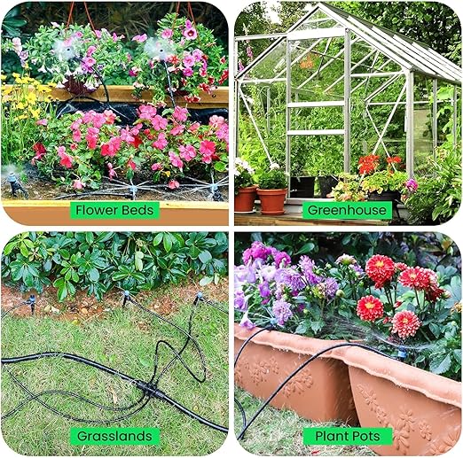 Quick-Connect Automatic Drip Irrigation System Kit – 230FT Garden Watering Kit with Adjustable Nozzles & Sprinklers for Greenhouse, Lawn, and Potted Plants Watering System