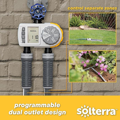 Solterra 28153 Single-Dial Two-Outlet Hose Timer, Gray
