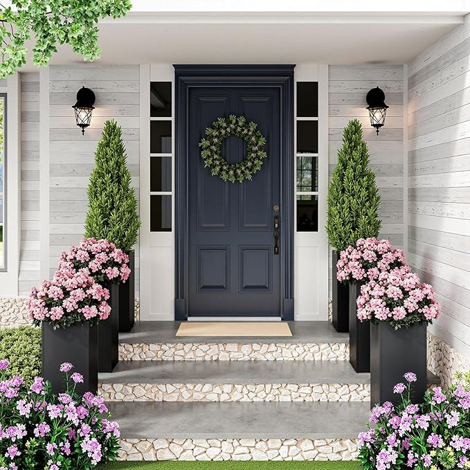 Set of 4 Planter Box Outdoor 30" H x 14.4" W x 13.6" D- Tall Planters for Outdoor Patio/Porch, All-Weather with Anti-Dumping Kit, Durable Galvanized Steel, Modern Design for Plants, Flower