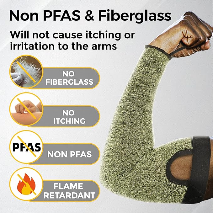 Schwer 2 Pairs CORE Arm Protection Sleeves S081, ANSI A5 Cut Resistant Sleeves with Thumbhole, Non-PFAS Flame Resistant Welding Sleeve for Work Kitchen, Farmer Sleeve for Gardening Arm Guards