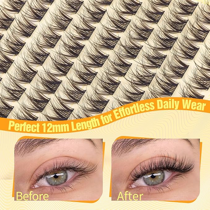 12MM Lash Clusters Short Natural Eyelash Cluster 3D Fluffing Individual Lashes CC-Curly Cluster Eyelash Extensions 99Pcs Wispy Cluster Lashes for Daily Wear