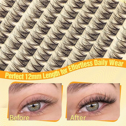 12MM Lash Clusters Short Natural Eyelash Cluster 3D Fluffing Individual Lashes CC-Curly Cluster Eyelash Extensions 99Pcs Wispy Cluster Lashes for Daily Wear