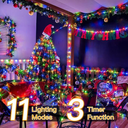 Ollny Christmas Lights Warm and Multicolor, 600LED 197FT Christmas Tree Lights IP67 Waterproof, Plug in Fairy Light with Remote 11 Modes Timer, Xmas Light for Outdoor Indoor House Holiday