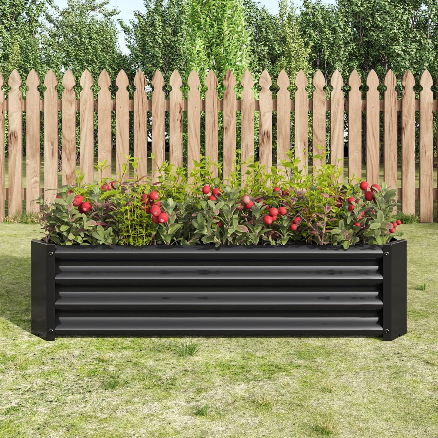 Galvanized Raised Garden Bed for Vegetables,Planter Raised Garden Boxes Outdoor,Metal Raised Garden Beds Steel Kit for Vegetables Flower Herb Patio Black Rectangle