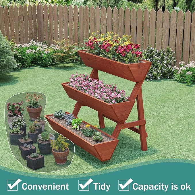 Raised Garden Bed, 3 Tier Vertical Garden Planter for Indoor & Outdoor, Raised Planter Box with Legs, Garden Planter Box for Flowers/Vegetables/Plants