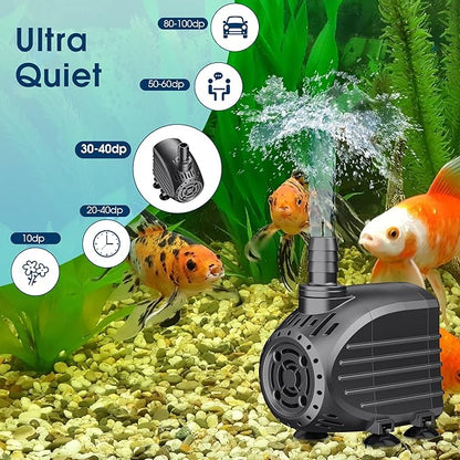 NFESOLAR Submersible Water Pump 200GPH, Ultra Quiet Submersible Pump with Dry Burning Protection 5.4ft High Lift for Fountains, Waterfall, Hydroponics, Aquariums KF203