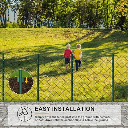 Metal Fence Post 4feet, Heavy Duty Garden Fence Post for Holding Wire Fence, Sign U Post Pack of 10 Sturdy Outdoor No Dig Fence Post for Garden Yard – Green