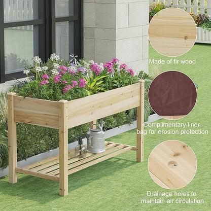 FILWH Raised Garden Bed with Legs Elevated Wooden Planter Box Stand Large Planter Stand Box for Fruits Vegetables Flowers with Divider with Bag - 48 * 24 * 30.5IN