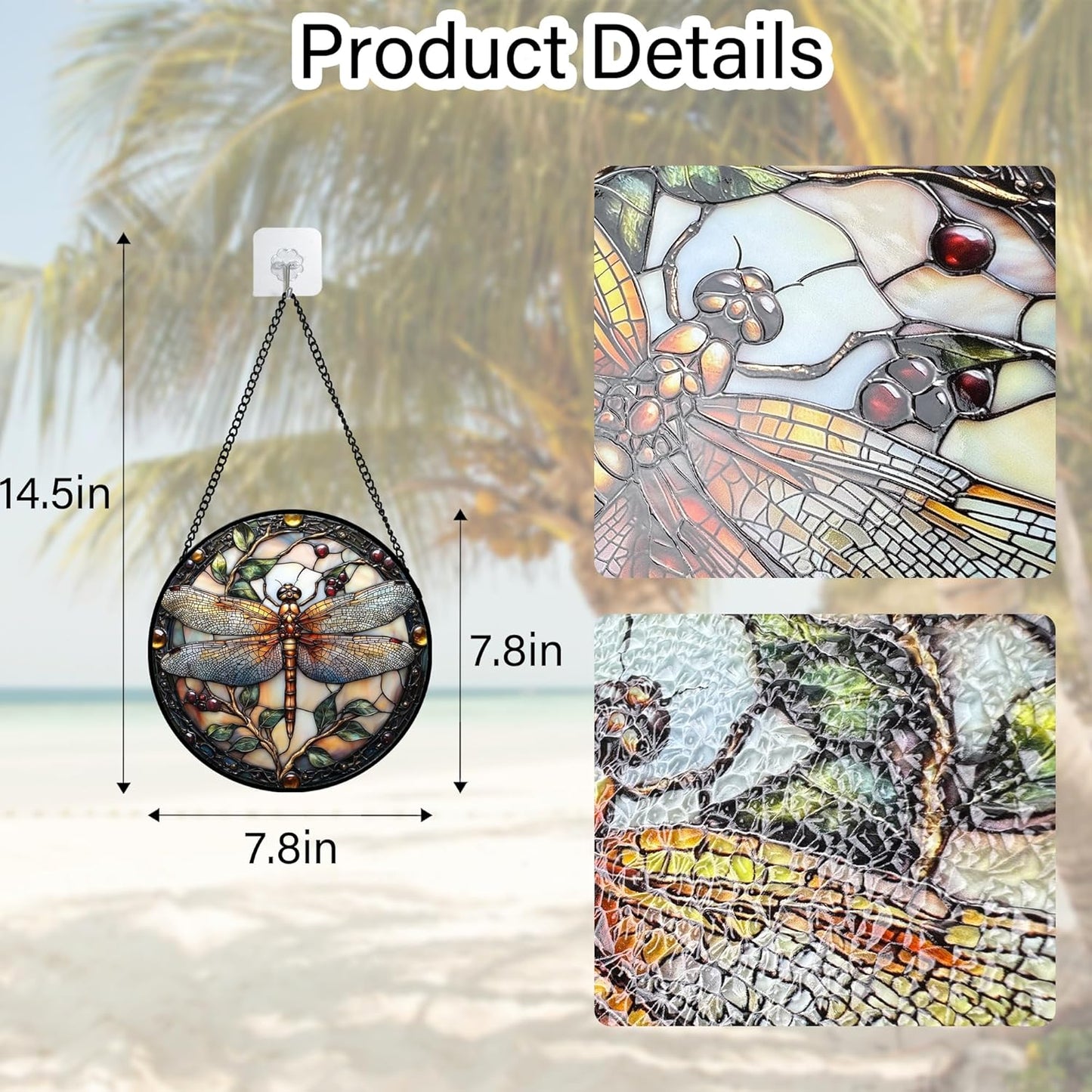 Stained Glass Window Hanging - Dragonfly Plant Suncatcher Ready to Hang Window Doors Home Decoration, Christmas, Mother's Day Birthday Gifts for Women, Men, and Mom 7.8x7.8 in