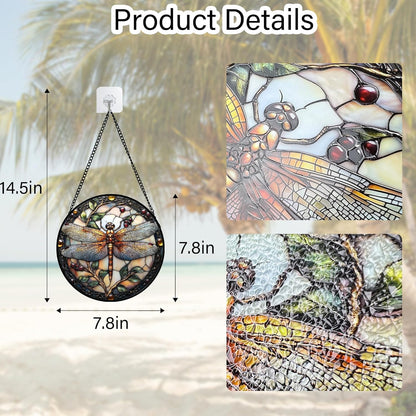 Stained Glass Window Hanging - Dragonfly Plant Suncatcher Ready to Hang Window Doors Home Decoration, Christmas, Mother's Day Birthday Gifts for Women, Men, and Mom 7.8x7.8 in