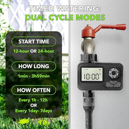 BN LINK Programmable Sprinkler Timer with Rain Delay – Waterproof Digital Water Timer for Garden Hoses, Manual & Automatic Irrigation System, 1 Outlet