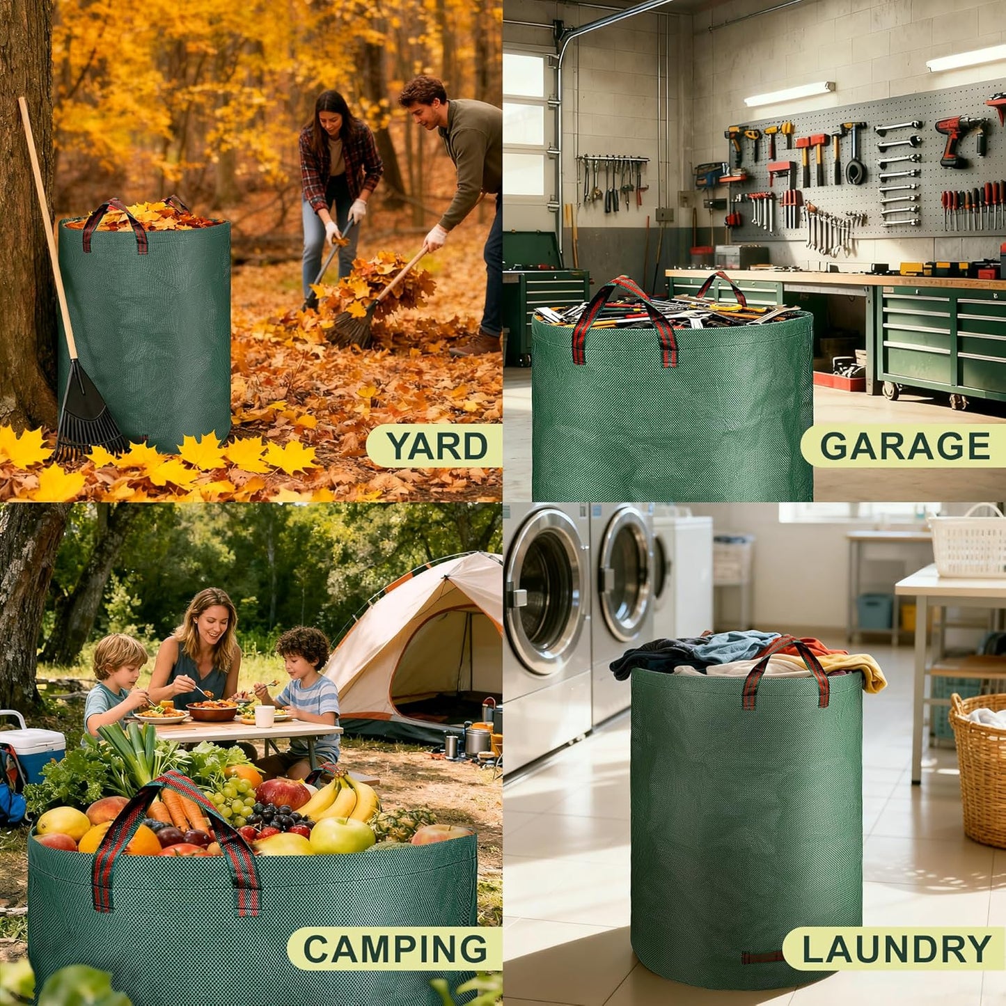 Reusable Leaf Storage Bag, 72 Gallon Large Capacity - Waterproof & Tear-Resistant Yard Waste Bag with Reinforced Handles