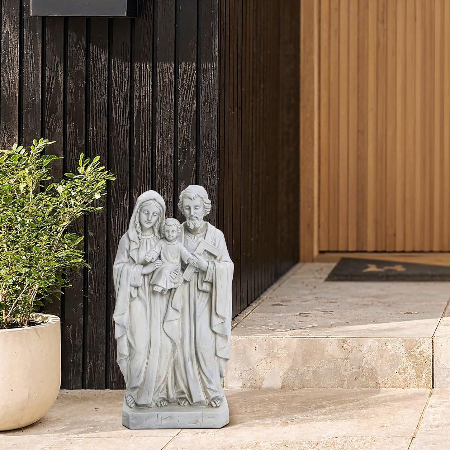 LuxenHome Holy Family Statue, 19 Inch Tall Off White Polyresin Holy Family Statue Catholic, Indoor Outdoor Patio Decor for Sagrada Familia Estatua, Garden Home Decor Gift