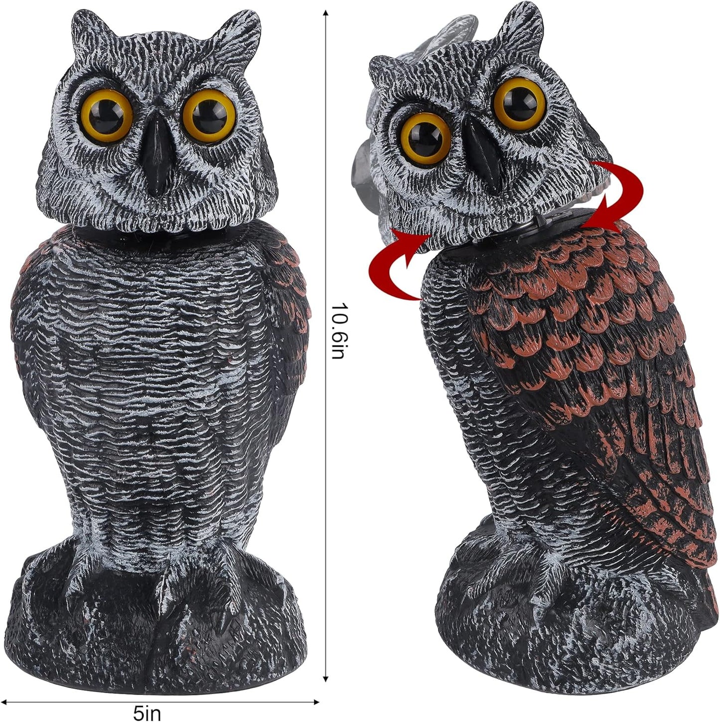Hausse 3 Pack Bird Scarecrow Fake Owl Decoy Sculpture, Rotating Head Plastic Owl Bird Deterrents, 10.6 Inch Height Nature Enemy Horned Pest Repellent for Outdoor Garden Yard