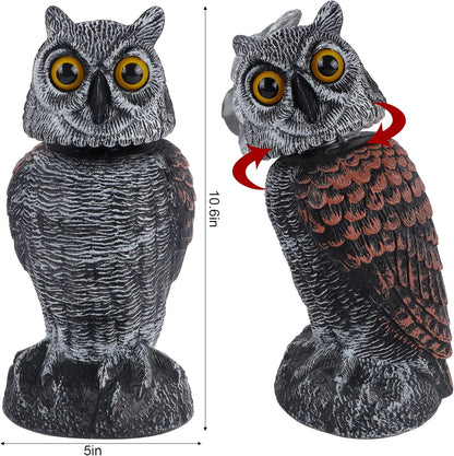 Hausse 3 Pack Bird Scarecrow Fake Owl Decoy Sculpture, Rotating Head Plastic Owl Bird Deterrents, 10.6 Inch Height Nature Enemy Horned Pest Repellent for Outdoor Garden Yard