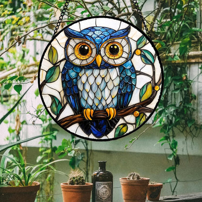 Stained Glass Window Hanging, Owl Gifts for Women Sun Catchers Diamond Glass Panel Hangings Birds Suncatcher Decor for Birthday for Women, Men, Wife, Aunt, and Mom 14.9x14.9 in