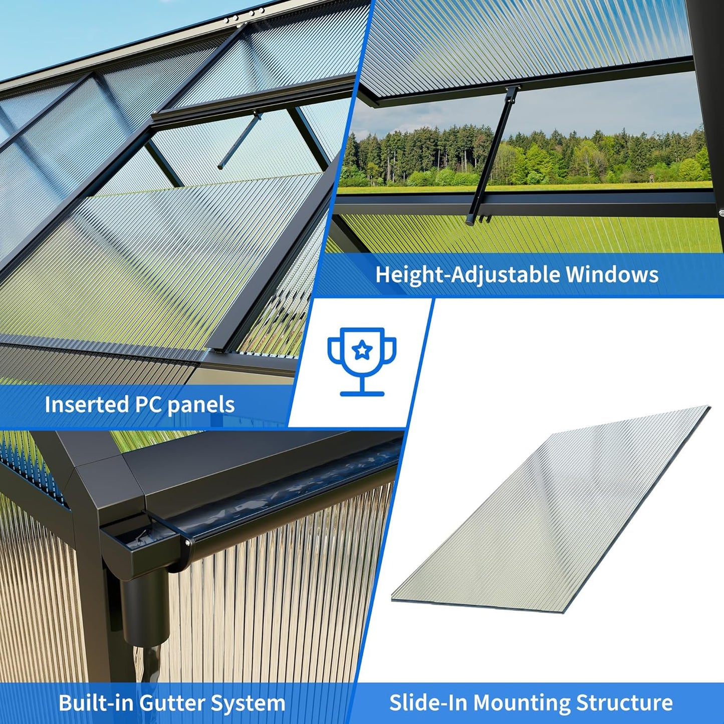 WKM 8x10 FT Greenhouse for Outdoors, Quick-fit Structure Green House with Window for Ventilation, Aluminum Greenhouses for Garden Backyard, Black