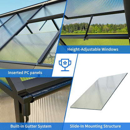 WKM 5.8x9.2 FT Greenhouse for Outdoors, Quick-fit Structure Green House with Window for Ventilation, Aluminum Greenhouse for Garden Backyard, Black