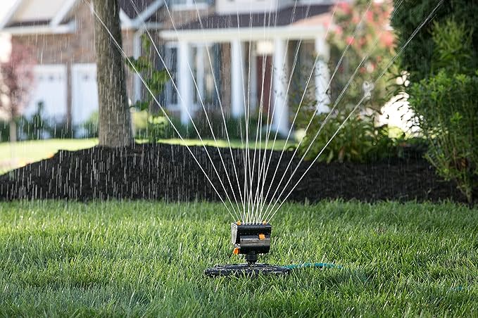 Eden 96122 6-Pattern Mobile Rotary Sprinkler Bundle with Melnor 65131AMZ Mini Oscillator Sprinkler, Waters Up to 80 ft. Diameter