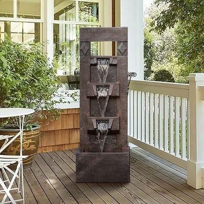 40.9" H 4-Tier Indoor/Outdoor Modern Water Fountain with Led Lights and Pump, Outdoor Freestanding Cascading Waterfall - Suitable for Garden, Patio, Porch, Yard and Outdoor Decor (Brown)
