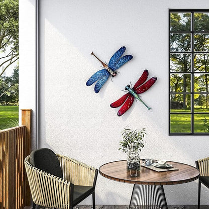 Metal Dragonfly Garden Art Decorations,-17.5 inches Outdoor Hanging Wall Decor Sculptures for Home Garden Yard (2 pack) dragon flies for garden