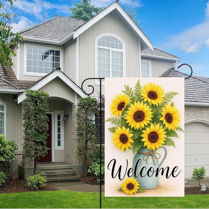 Garden Flags 12x18 Inch Halloween Garden Flag Double-Sided Sunflower Bouquet Welcome Fall Outdoor Yard Sign Porch Lawn Decor Seasonal Autumn Flowers Thanksgiving Decor