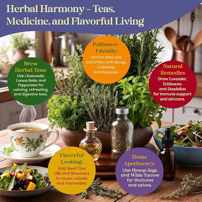 35 Medicinal & Tea Herb Seeds Variety Pack - 16,285+ Non-GMO Heirloom Herbs Seeds for Planting Indoor & Outdoor: Lavender, Rosemary, Echinacea, Mint, Catnip, Basil - Gardening Seed Packets