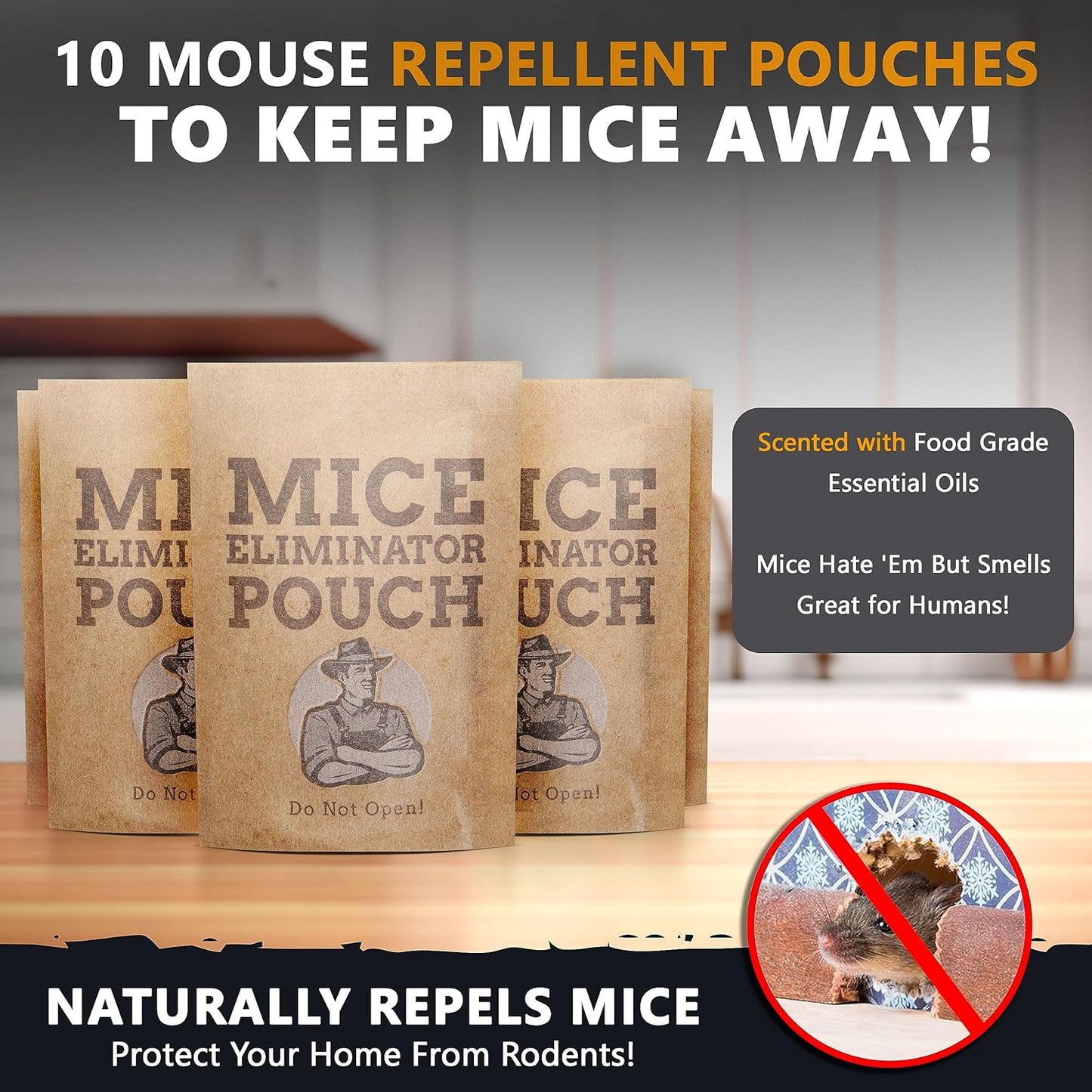 10 Pack All-Natural Mice Repellent Pouches – Harmless Peppermint Essential Oil Mouse Deterrent - Keep Mice Out of Your Home and Your Family Safe - by Tougher Than Tom