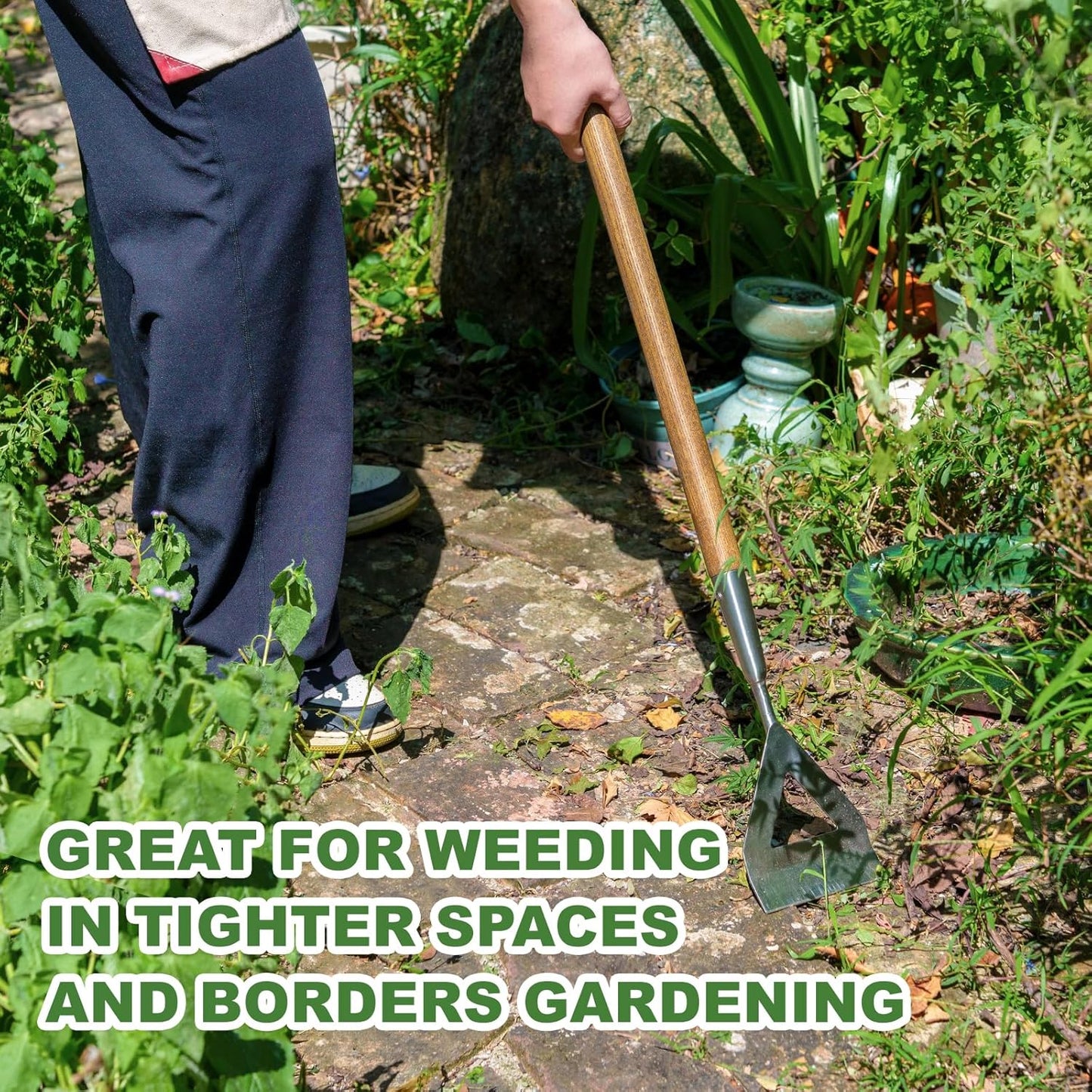 Haliaeetus Women's Dutch Hoe, 51'' Long Handle Dutch Hoe Weeder for Standing to Remove Weeds, Stainless Steel Push Pull Weeder for Weeding in Between Seedlings, Removal of Moss and Soil Loosening