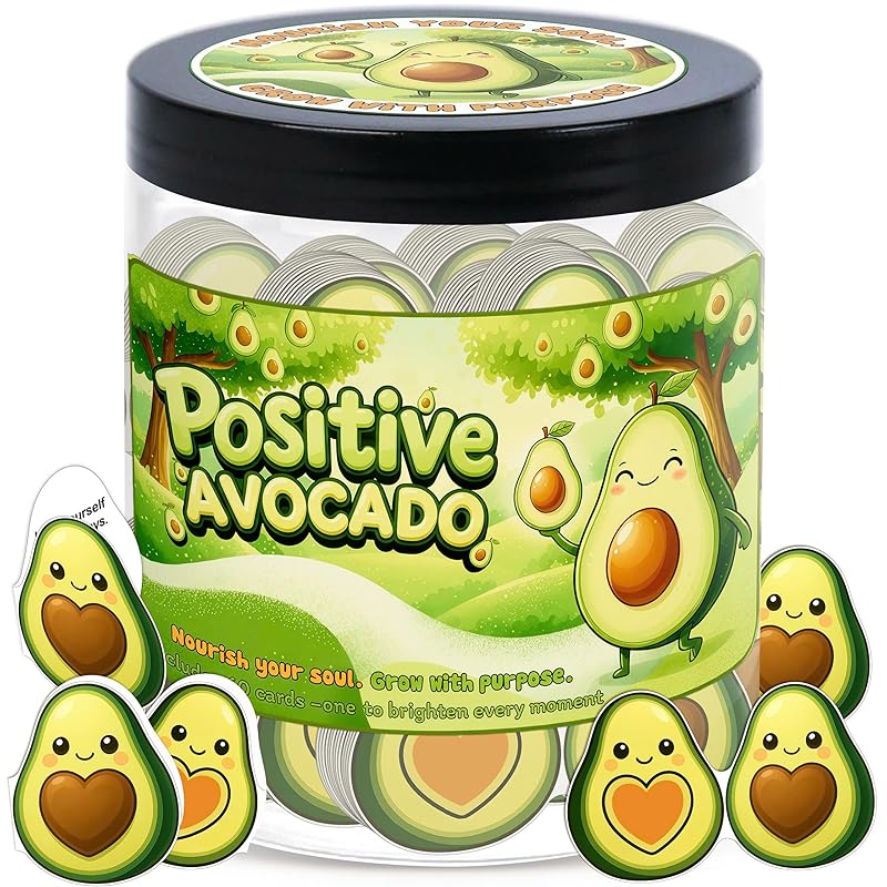 Positive Avocado Jar - 60 Affirmation Cards, Emotional Support Avocado, Avocado Gifts, Avocado Gifts for Women, Inspirational & Mental Health Gifts, Good Luck Gifts For Teens, Women, Friends