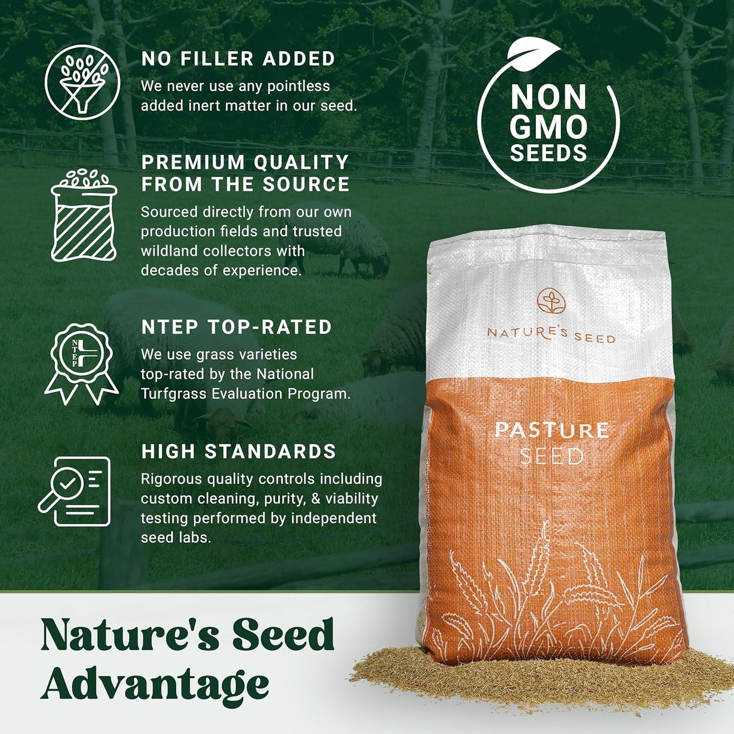 Nature's Seed Northern Sheep Forage Mix, Cattle Pasture Grass Seed Cool-Season Blend, Nutrient-Rich, 10 lbs