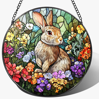 Stained Glass Window Hanging, 8 Inch Rabbit Sun Catcher, Bunny Stained Glass Suncatcher, Window Decor, Gifts for Mothers Day, Birthday, Christmas, Rabbit Lovers Gifts, Gift for Women Mom and Friend
