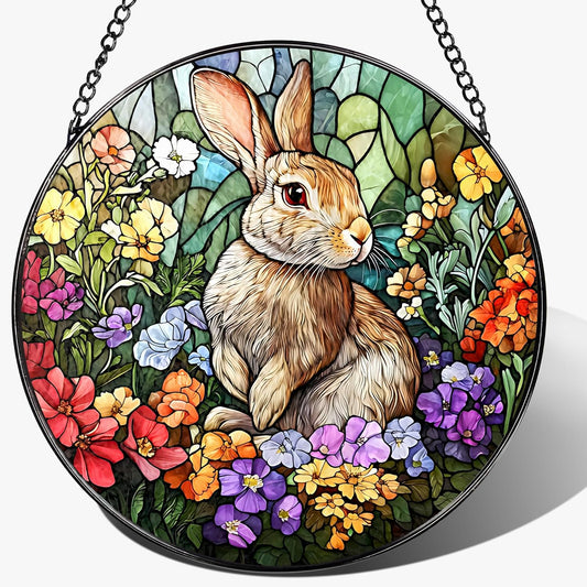 Stained Glass Window Hanging, 8 Inch Rabbit Sun Catcher, Bunny Stained Glass Suncatcher, Window Decor, Gifts for Mothers Day, Birthday, Christmas, Rabbit Lovers Gifts, Gift for Women Mom and Friend