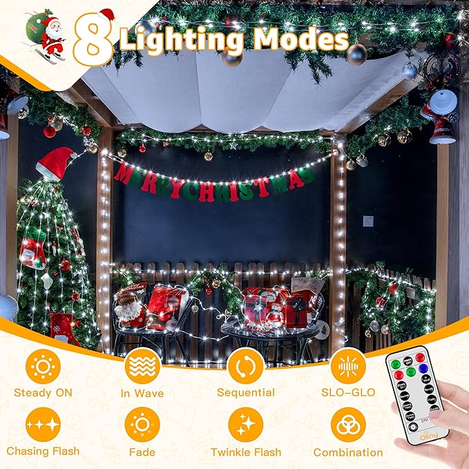 Ollny Outdoor Christmas Lights 1000LED 328FT, Cool White Fairy Lights IP67 Waterproof, Plug in String Light with Remote 8 Modes Timer, Xmas Light for Outside Indoor House Tree Decorations