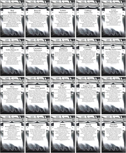 B&KM Farms 10,000 Non GMO Heirloom Vegetable Seeds for Planting Vegetables and Fruits (20 Variety Pack) - Gardening Seed Starter Kit, Survival Gear Food, Gardening Gifts, Prepper Supplies