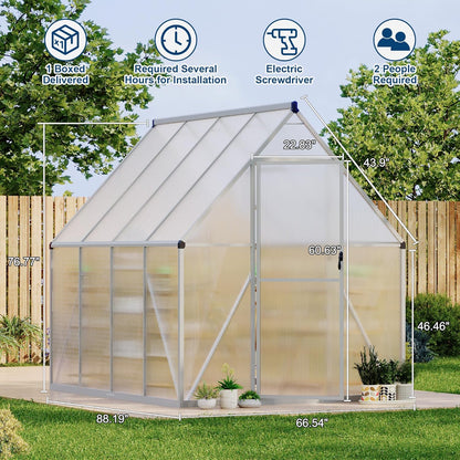 6'X7' Aluminum-Framed Polycarbonate Greenhouse, Heavy Duty Polycarbonate Greenhouse with Quick Setup Structure and Roof Vent, Large Enhanced Aluminum Greenhouses Kit for Outdoors