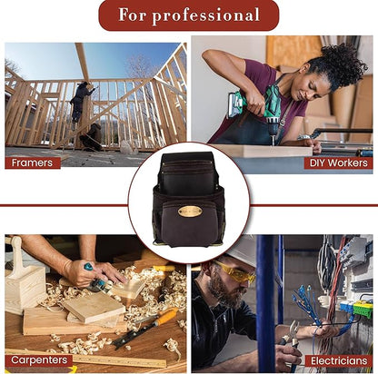 Style n Craft 10-Pocket Carpenter’s Nail & Tool Pouch, Heavy-Duty Leather Tool Pouch, Perfect and Durable Oiled Full-Grain Leather Pouch, Dark Brown (90926)