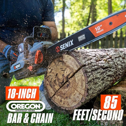 SENIX Chainsaw|60V 18" Battery Chainsaw|Brushless Electric Chainsaws|Cordless Chain Saw with 4Ah Battery & Charger|Garden Tool for Trees, Pruning, Branch Trimming, Best Gifts for Man, CSX6-M1