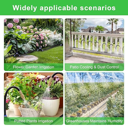 Drip Irrigation Kit, Flexible 360°Adjustable Watering System with Nozzle Control, Misting Hose for Garden, Greenhouse, Lawn, Yard & Potted Plants (65 Feets)
