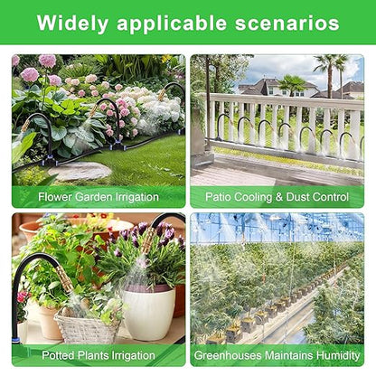 Drip Irrigation Kit, Flexible 360°Adjustable Watering System with Nozzle Control, Misting Hose for Garden, Greenhouse, Lawn, Yard & Potted Plants (65 Feets)