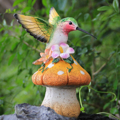 Hummingbird Stand on Mushroom for Garden Decorations,Hummingbird Statue for Outdoor Backyard Yard Porch Patio Lawn Outside Indoor Home Shelf Decor Accents,Bird Sculpture Figurine