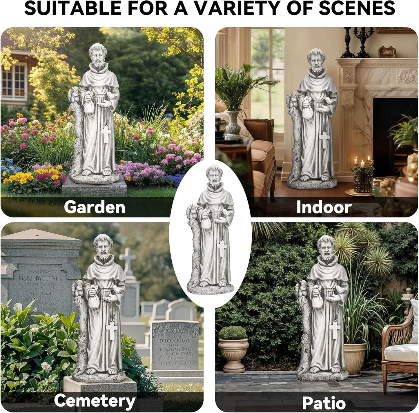 St Francis Garden Statue, Catholic Religious Outdoor Sculpture for Prayer and Meditation, 30.7” Large Patron Saint of Animals Patio Decor in Durable Magnesium Oxide Stone,Gray