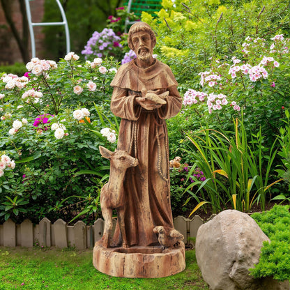 St Francis Garden Statue Outdoor, 25" H Religious Saint Francis of Assisi Catholic Statue with Bird Feeder for Patio Yard Home Decor