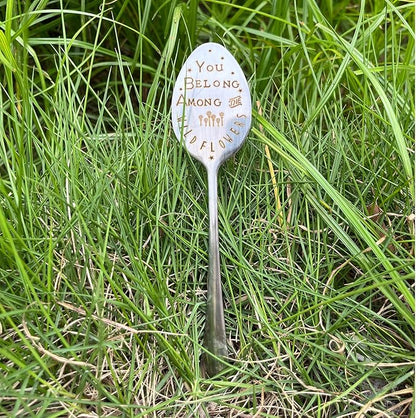 Garden Plant Marker Friendship Gift for Women Gardeners, Plant Stake Label Sign Tag Gardening Gifts for Woman Plant Lovers, Metal Garden Decoration (Among Flowers)