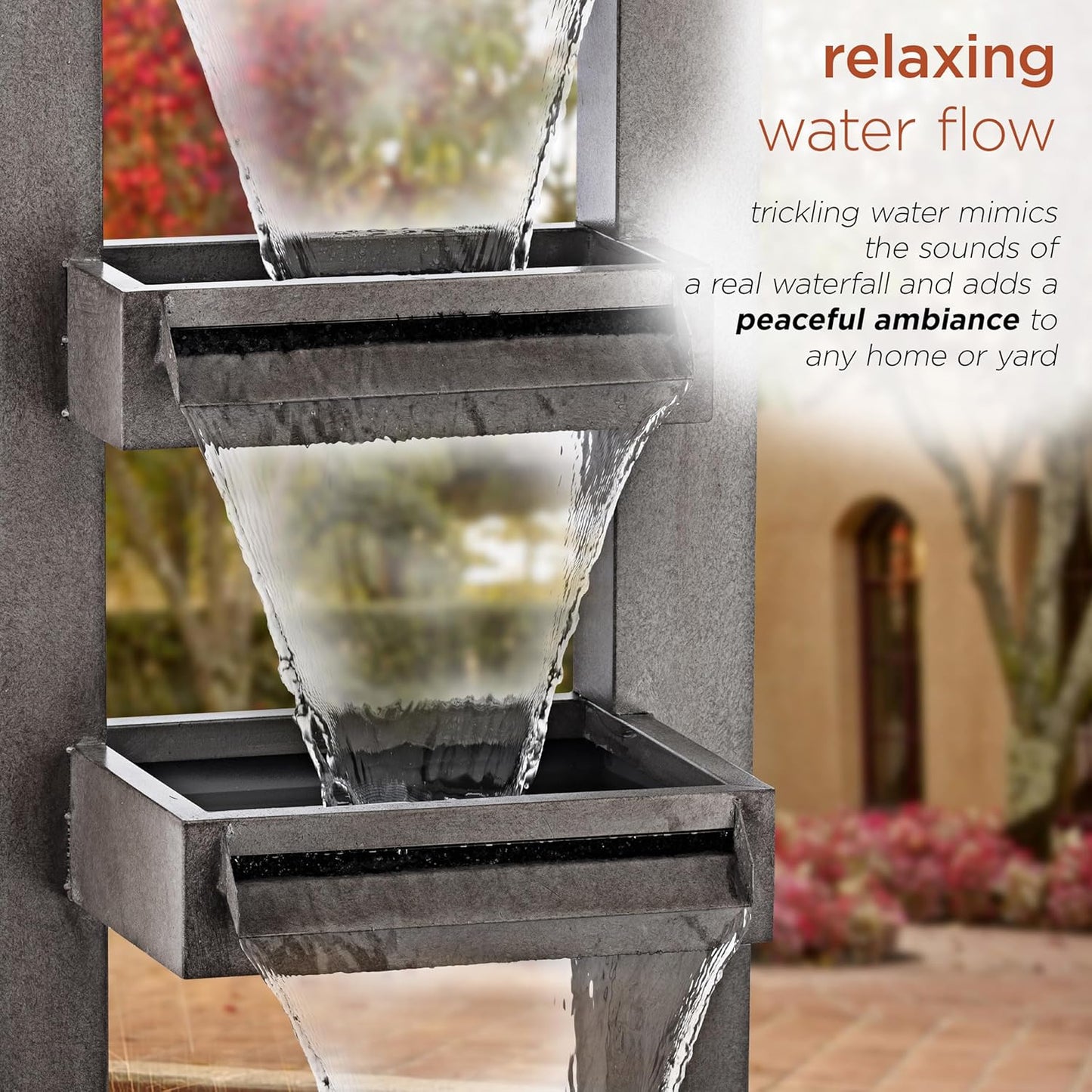 Alpine Corporation 43" Tall Multi-Tier Waterfall Fountain - Industrial Style Water Feature for Garden, Patio, Yard, Backyard, Relaxing Water Flow, and Serene Landscaping, Gray