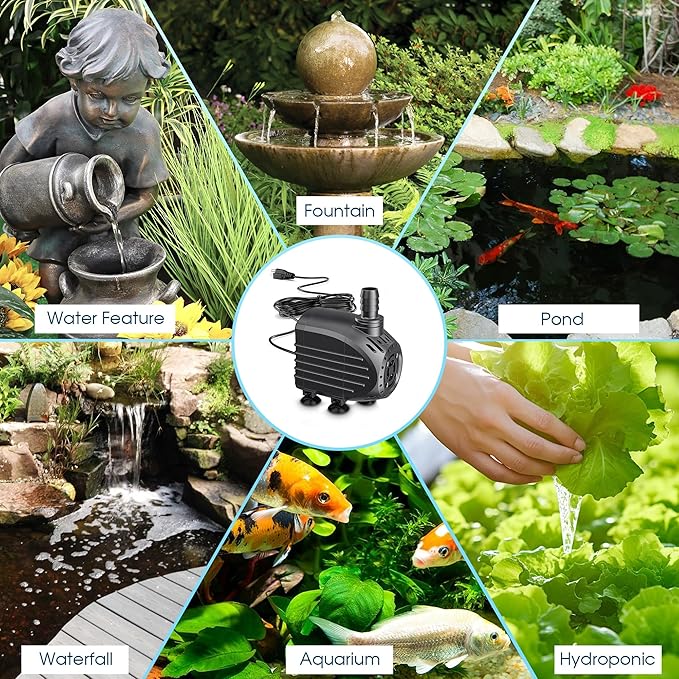 NFESOLAR Submersible Water Pump 200GPH, Ultra Quiet Submersible Pump with Dry Burning Protection 5.4ft High Lift for Fountains, Waterfall, Hydroponics, Aquariums KF203