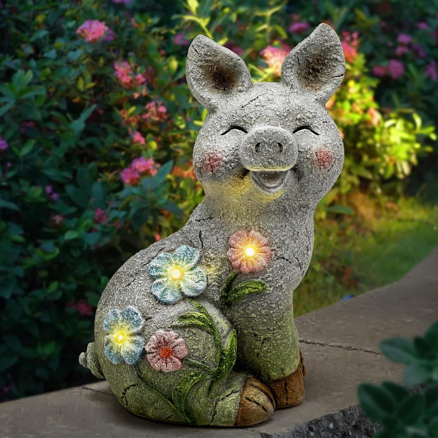 Leekung Solar Pig Statues Garden Decor,Outdoor Statue Sculpture with Led Lights,Solar Garden Decorations Pig Figurines for Patio,Balcony,Yard,Lawn,Unique Housewarming Birthday Gifts for Mom Women