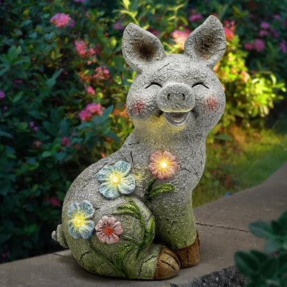 Leekung Solar Pig Statues Garden Decor,Outdoor Statue Sculpture with Led Lights,Solar Garden Decorations Pig Figurines for Patio,Balcony,Yard,Lawn,Unique Housewarming Birthday Gifts for Mom Women
